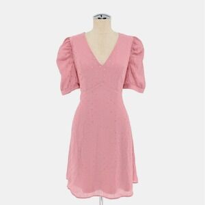 Express Metallic Clip Dot Dress Sz M Pink Gold Puff Sleeve Coquette Ballet Retro